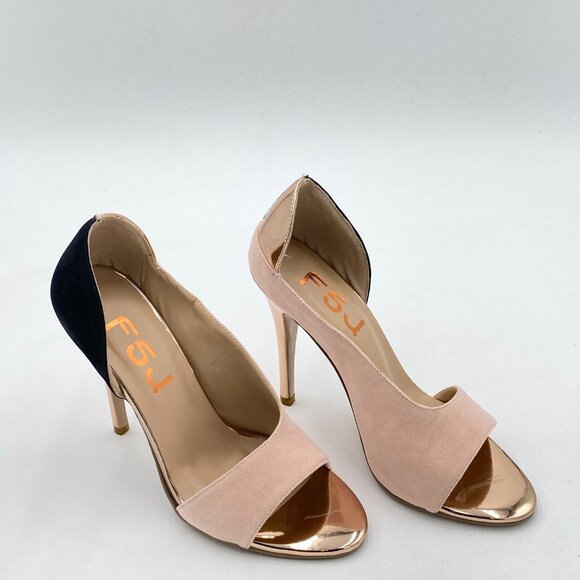 FSJ Pink Sexy Peep Toe Cutout Pumps Sandals D'Orsay Stiletto Heels Party Evening - Picture 4 of 8